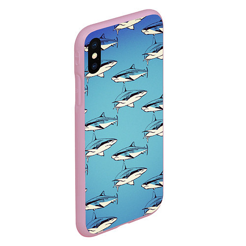 Чехол iPhone XS Max матовый Акулы Паттерн / 3D-Розовый – фото 2