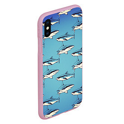 Чехол iPhone XS Max матовый Акулы Паттерн, цвет: 3D-розовый — фото 2