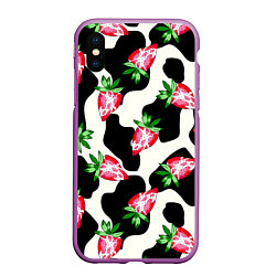 Чехол iPhone XS Max матовый Клубника на коровьей шкуре, цвет: 3D-фиолетовый