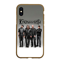 Чехол iPhone XS Max матовый Кукрыниксы рок группа, цвет: 3D-коричневый