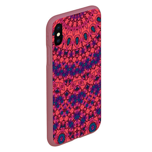 Чехол iPhone XS Max матовый Круглый красный орнамент / 3D-Малиновый – фото 2