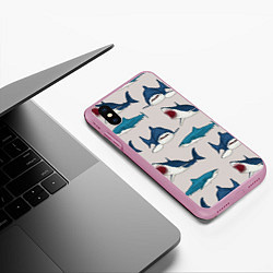 Чехол iPhone XS Max матовый Кровожадные акулы паттерн, цвет: 3D-розовый — фото 2