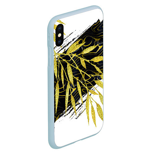 Чехол iPhone XS Max матовый Абстракция с золотыми листьями / 3D-Голубой – фото 2