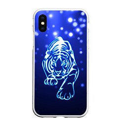 Чехол iPhone XS Max матовый Неоновый тигр, цвет: 3D-белый
