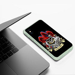 Чехол iPhone XS Max матовый Шут с картами - череп, цвет: 3D-салатовый — фото 2