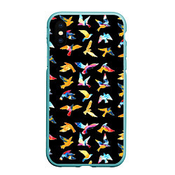 Чехол iPhone XS Max матовый Акварельные птица, цвет: 3D-мятный