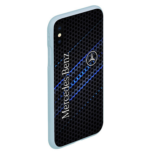 Чехол iPhone XS Max матовый MERCEDES LOGO NEON / 3D-Голубой – фото 2