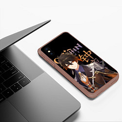 Чехол iPhone XS Max матовый Чжун Ли, Genshin Impact, цвет: 3D-коричневый — фото 2