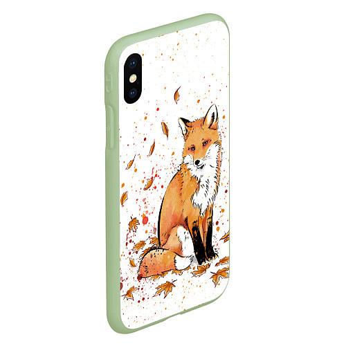 Чехол iPhone XS Max матовый ЛИСА В ЛИСТЬЯХ ОСЕННЕЕ НАСТРОЕНИЕ FOX IN THE FORES / 3D-Салатовый – фото 2