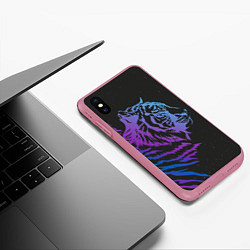 Чехол iPhone XS Max матовый Tiger Neon, цвет: 3D-малиновый — фото 2