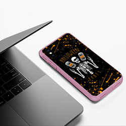 Чехол iPhone XS Max матовый HALLOWEEN PARTY ВЕЧЕРИНКА ХЕЛЛОУИН ЧЕРЕП И ТЫКВА, цвет: 3D-розовый — фото 2