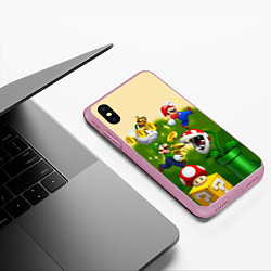 Чехол iPhone XS Max матовый Mario Coins, цвет: 3D-розовый — фото 2