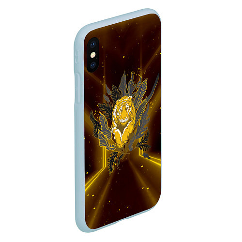 Чехол iPhone XS Max матовый Золотой тигр 2022 / 3D-Голубой – фото 2
