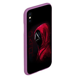 Чехол iPhone XS Max матовый ИГРА В КАЛЬМАРА, СТРАЖ ТРЕУГОЛЬНИК, ФИГУРЫ ИГРЫ, цвет: 3D-фиолетовый — фото 2