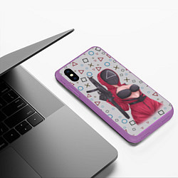 Чехол iPhone XS Max матовый ОПАСНЫЙ ТРЕУГОЛЬНИК ИГРА В КАЛЬМАРА, цвет: 3D-фиолетовый — фото 2