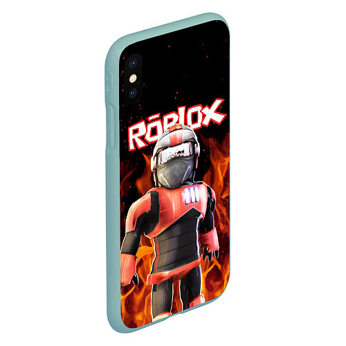 Чехол iPhone XS Max матовый ROBLOX FIRE РОБЛОКС ОГОНЬ ПОЖАРНЫЙ / 3D-Мятный – фото 2