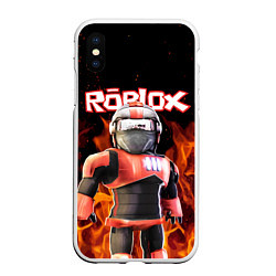 Чехол iPhone XS Max матовый ROBLOX FIRE РОБЛОКС ОГОНЬ ПОЖАРНЫЙ, цвет: 3D-белый