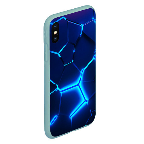 Чехол iPhone XS Max матовый 3D ПЛИТЫ NEON STEEL НЕОНОВЫЕ ПЛИТЫ / 3D-Мятный – фото 2