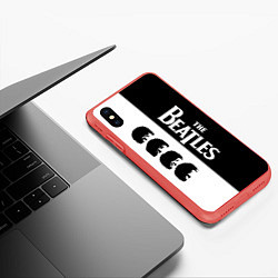 Чехол iPhone XS Max матовый The Beatles черно - белый партер, цвет: 3D-красный — фото 2