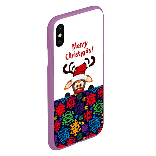 Чехол iPhone XS Max матовый Merry Christmas оленёнок / 3D-Фиолетовый – фото 2