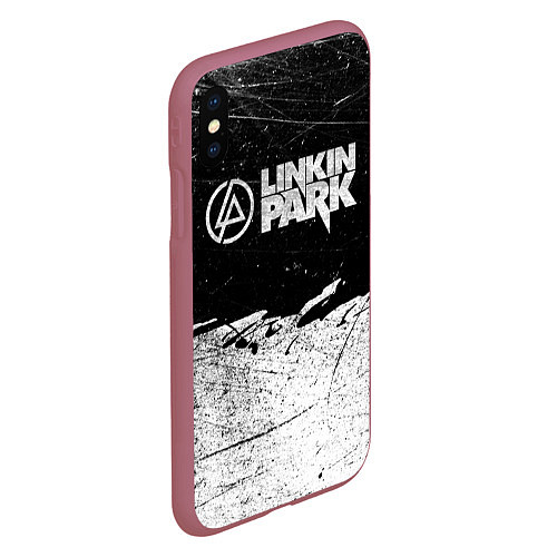 Чехол iPhone XS Max матовый Линкин Парк Лого Рок ЧБ Linkin Park Rock / 3D-Малиновый – фото 2