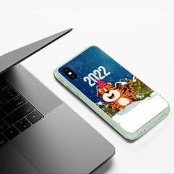 Чехол iPhone XS Max матовый Тигр - новый год 2022, цвет: 3D-салатовый — фото 2