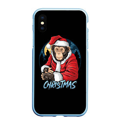 Чехол iPhone XS Max матовый CHRISTMAS обезьяна, цвет: 3D-голубой