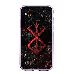 Чехол iPhone XS Max матовый BERSERK LOGO GRUNGE RED, цвет: 3D-сиреневый