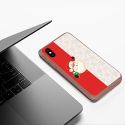 Чехол iPhone XS Max матовый Дед Мороз селфи, цвет: 3D-коричневый — фото 2