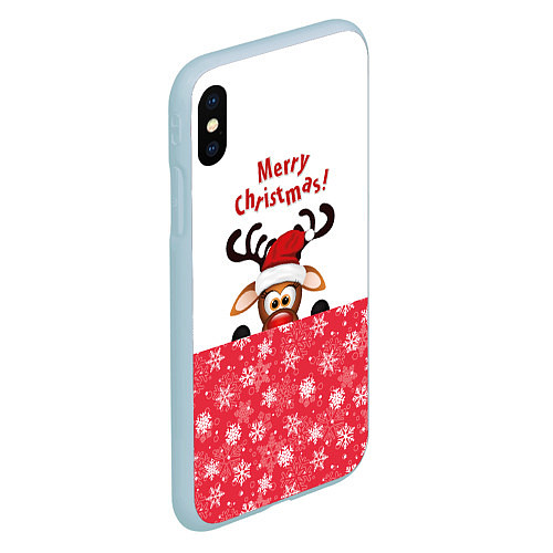 Чехол iPhone XS Max матовый Оленёнок Merry Christmas / 3D-Голубой – фото 2