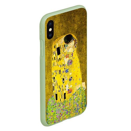 Чехол iPhone XS Max матовый Влюблённые поцелуй художник Климт / 3D-Салатовый – фото 2