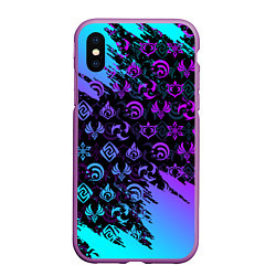 Чехол iPhone XS Max матовый GENSHIN NEON PATTERN SYMBOL НЕОН ЭМБЛЕМЫ, цвет: 3D-фиолетовый