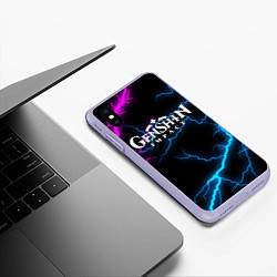 Чехол iPhone XS Max матовый GENSHIN IMPACT NEON FLASH НЕОНОВЫЕ РАЗРЯДЫ МОЛНИЙ, цвет: 3D-светло-сиреневый — фото 2