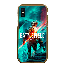 Чехол iPhone XS Max матовый Battlefield 2042 игровой арт, цвет: 3D-коричневый