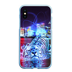 Чехол iPhone XS Max матовый Плывущий неоновый тигр