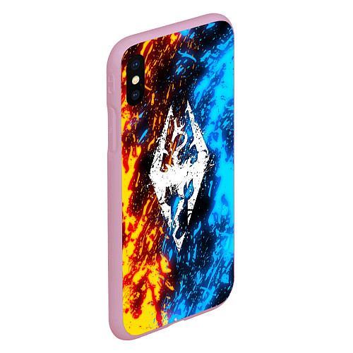 Чехол iPhone XS Max матовый TES SKYRIM BATTLE FIRE БИТВА ОГНЕЙ / 3D-Розовый – фото 2