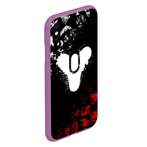 Чехол iPhone XS Max матовый DESTINY 2 RED & WHITE PATTERN LOGO / 3D-Фиолетовый – фото 2