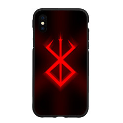 Чехол iPhone XS Max матовый БЕРСЕРК КРАСНОЕ КЛЕЙМО СВЕЧЕНИЕ BERSERK, цвет: 3D-черный