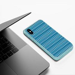 Чехол iPhone XS Max матовый Новогодний узор сине-белого цвета, цвет: 3D-мятный — фото 2