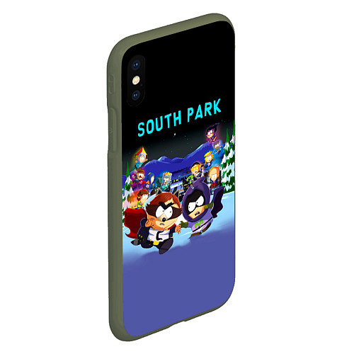 Чехол iPhone XS Max матовый Енот и его команда - противостояние Южный Парк / 3D-Темно-зеленый – фото 2