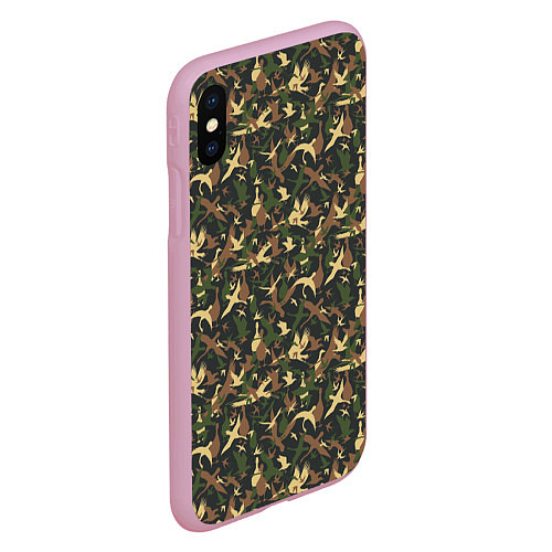 Чехол iPhone XS Max матовый Птицы камуфляж / 3D-Розовый – фото 2