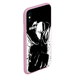 Чехол iPhone XS Max матовый Черно-белый Сайтама One Punch-Man, цвет: 3D-розовый — фото 2