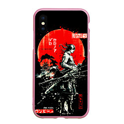 Чехол iPhone XS Max матовый Ван пис зоро самурай на черном фоне, цвет: 3D-розовый