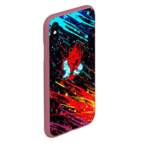 Чехол iPhone XS Max матовый Cyberpunk 2077 Цветные брызги / 3D-Малиновый – фото 2
