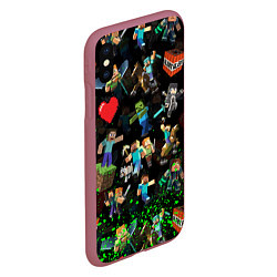 Чехол iPhone XS Max матовый МАЙНКРАФТ ПАТТЕРН ГЕРОИ ИГРЫ, цвет: 3D-малиновый — фото 2