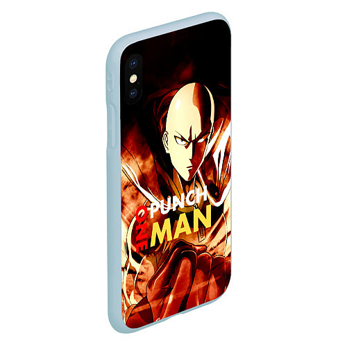 Чехол iPhone XS Max матовый Огненный Сайтама One Punch-Man / 3D-Голубой – фото 2