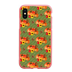 Чехол iPhone XS Max матовый Овощи: Тыквы паттерн, цвет: 3D-баблгам