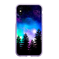 Чехол iPhone XS Max матовый Космический лес, елки и звезды