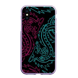 Чехол iPhone XS Max матовый НЕОНОВЫЕ ДРАКОНЫ NEON DRAGON, цвет: 3D-светло-сиреневый