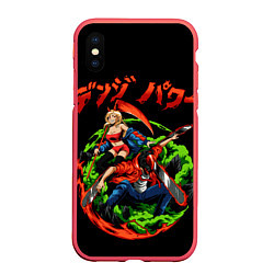 Чехол iPhone XS Max матовый Дэнджи и пауэр сражаются человек бензопила аниме, цвет: 3D-красный